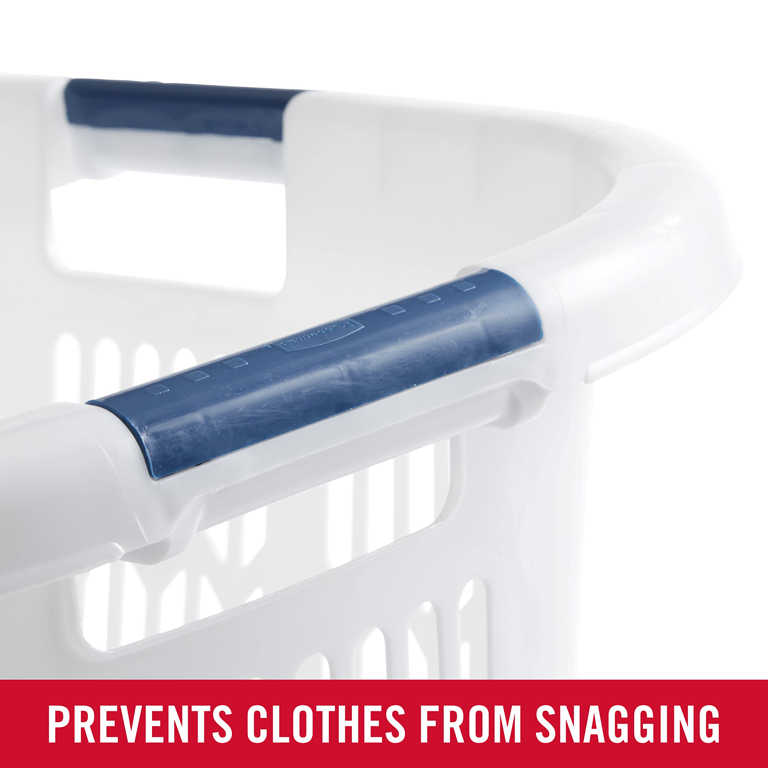 Rubbermaid Large Hip-Hugger Laundry Basket/Hamper, 1.5-Bushel, White, Stackable Storage Bin/Organizer For Bathroom/Bedroom/Dorm/